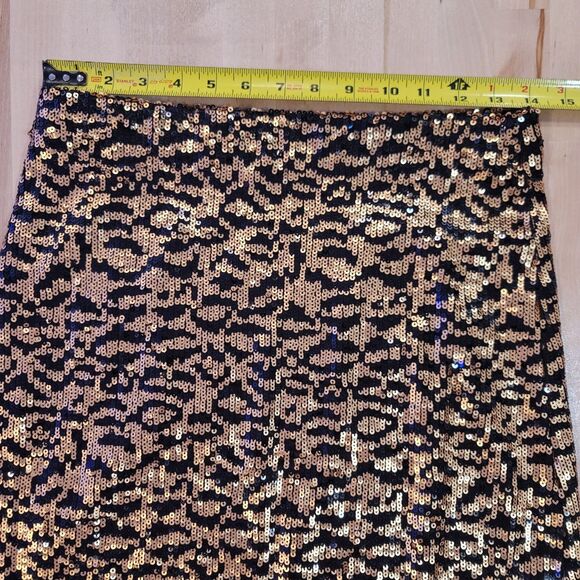 ZARA Tiger Print Knit Midi Sequin Skirt Black Gold Size M Pull On Elastic Waist - Picture 7 of 12
